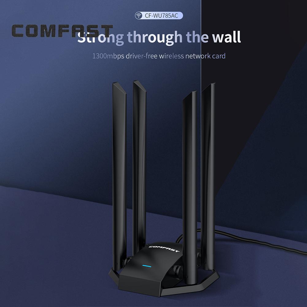 USB Wifi Adapter 1300Mbps Dual Band for PC Black Ethernet WiFi Dongle External Antenna Wi Fi Receiver Network Card