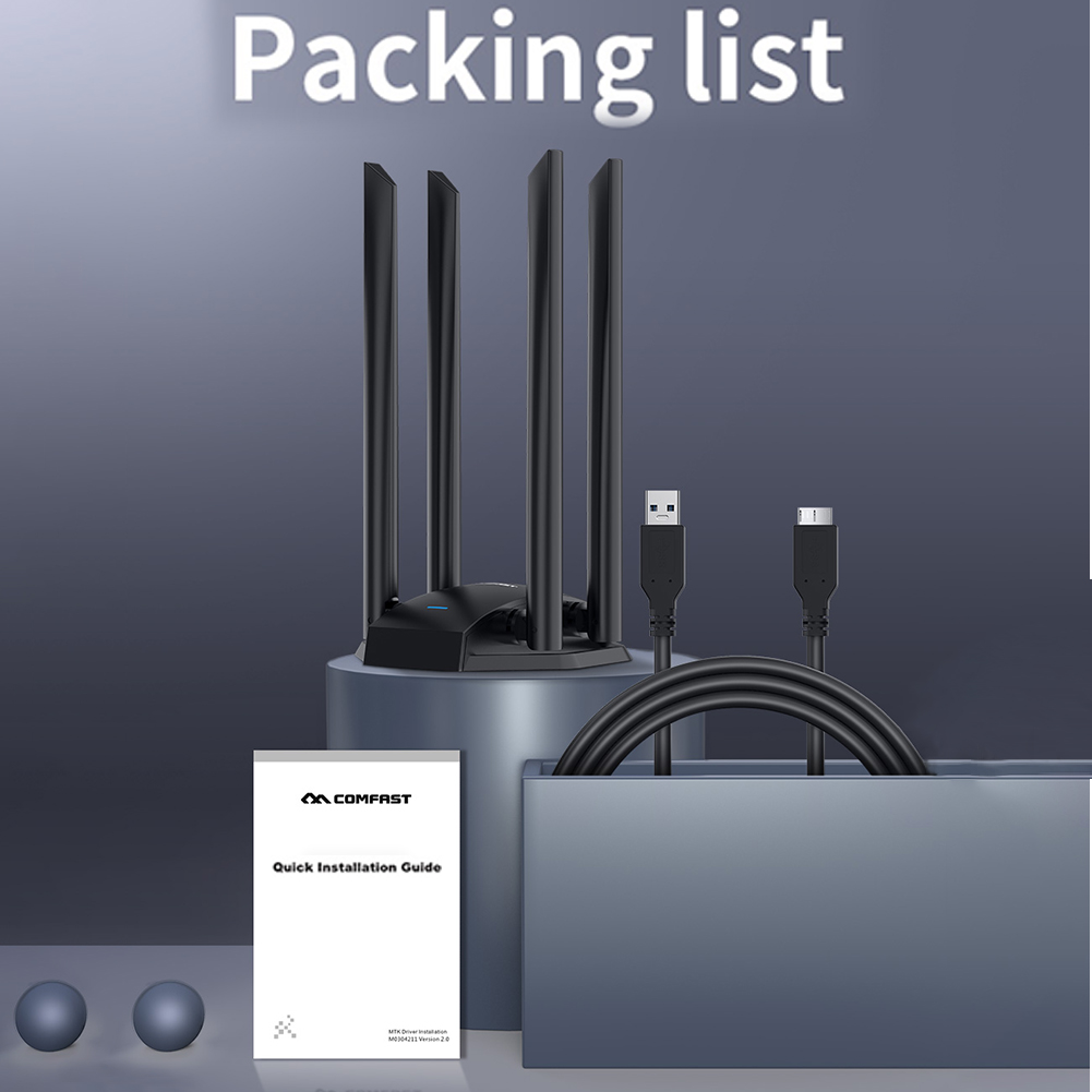 USB Wifi Adapter 1300Mbps Dual Band for PC Black Ethernet WiFi Dongle External Antenna Wi Fi Receiver Network Card