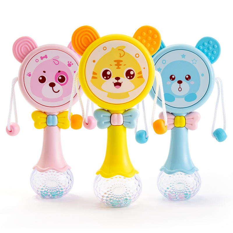 Baby 0-12 months toy rattle Chattering toys chew baby gum animal  Flashing lights musicchildren's sand hammer stick Bedbell toy