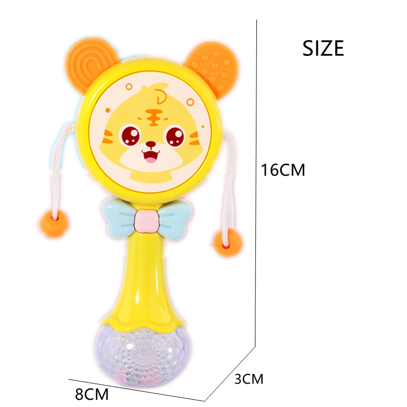 Baby 0-12 months toy rattle Chattering toys chew baby gum animal  Flashing lights musicchildren's sand hammer stick Bedbell toy