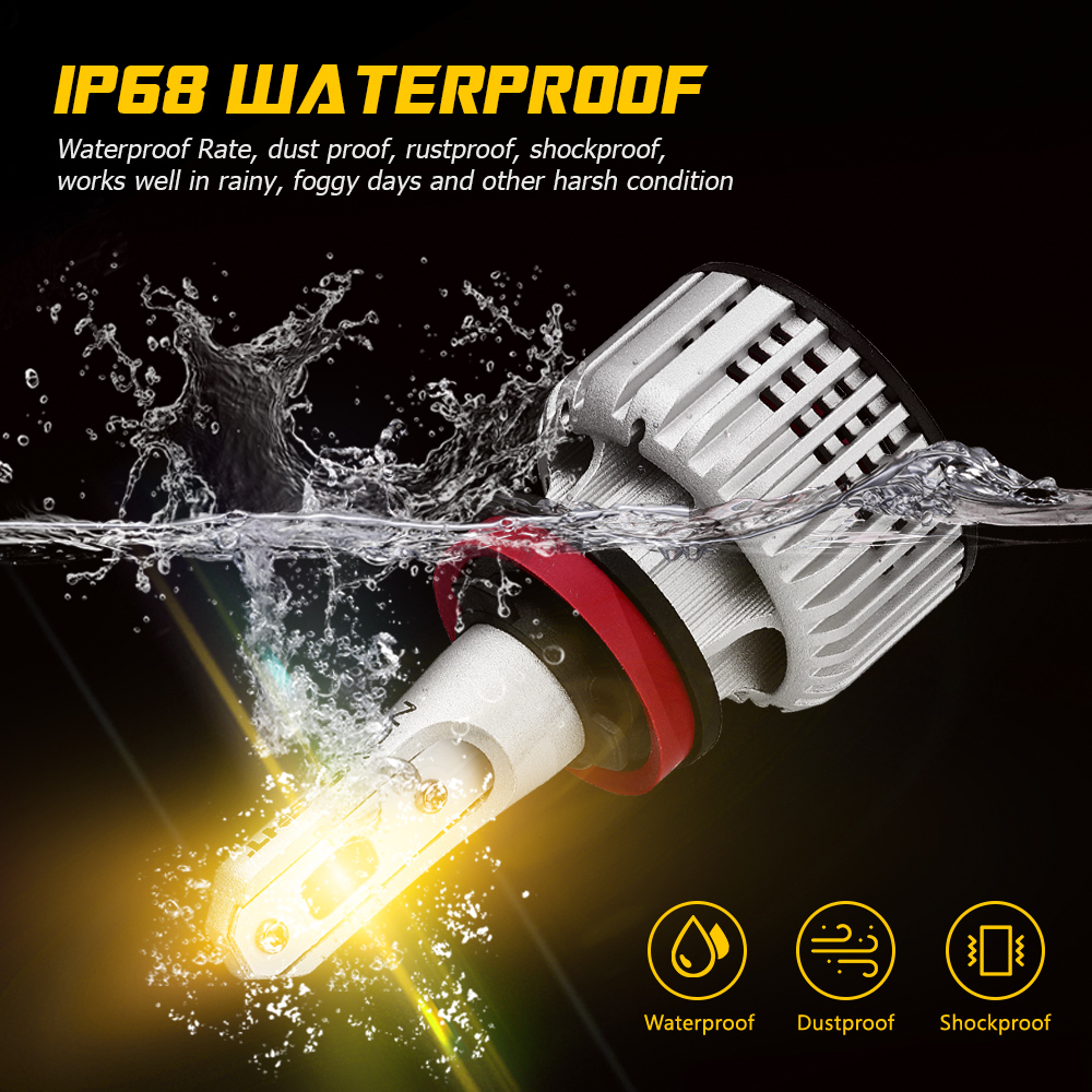 NOVSIGHT H11 Led Fog Lights Bulbs H1 H8 H9 H3 H4 H7 Car Accessories 3000K Yellow 72W 10000LM Mini Size Design Car Fog Lamp