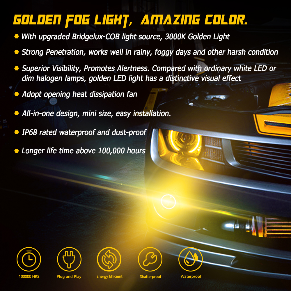 NOVSIGHT H11 Led Fog Lights Bulbs H1 H8 H9 H3 H4 H7 Car Accessories 3000K Yellow 72W 10000LM Mini Size Design Car Fog Lamp