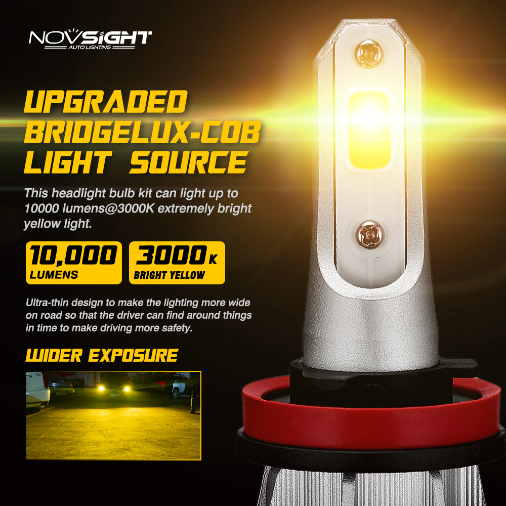 NOVSIGHT H11 Led Fog Lights Bulbs H1 H8 H9 H3 H4 H7 Car Accessories 3000K Yellow 72W 10000LM Mini Size Design Car Fog Lamp