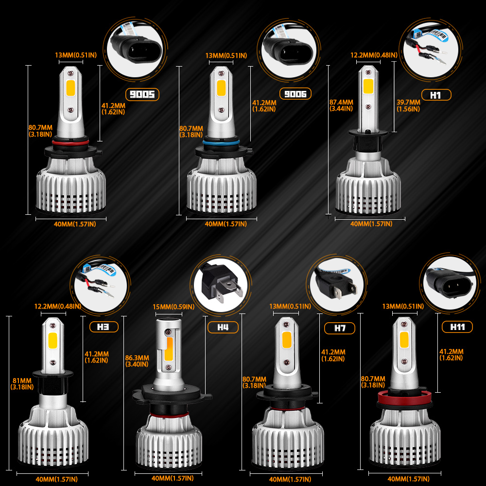 NOVSIGHT Car Headlight H4 LED H1 H3 H7 H11 H8 H9 H13 9005 9006 9007 Fog Light 3000K Yellow 10000LM 72W Auto Headlamp Bulbs