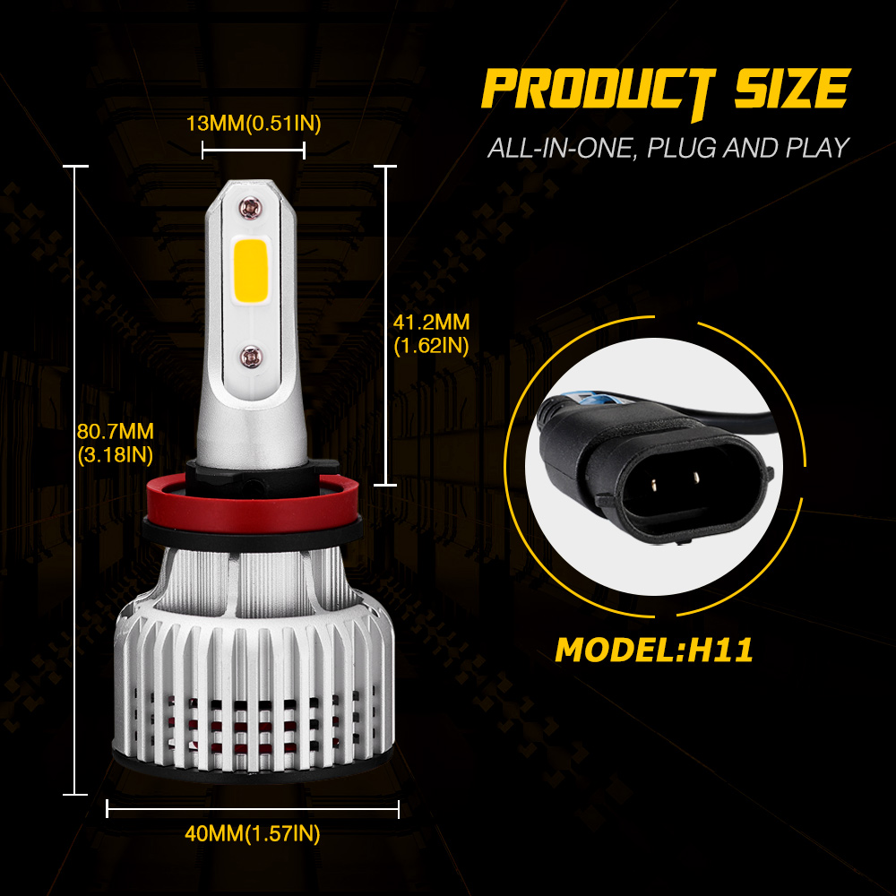 NOVSIGHT H11 Led Fog Lights Bulbs H1 H8 H9 H3 H4 H7 Car Accessories 3000K Yellow 72W 10000LM Mini Size Design Car Fog Lamp