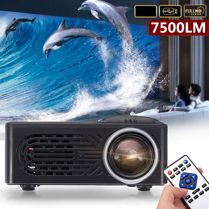7500 Lumens 1080P HD LED Portable Projector 320x240 Resolution Multimedia Home Cinema Movie Beamer Video Theater