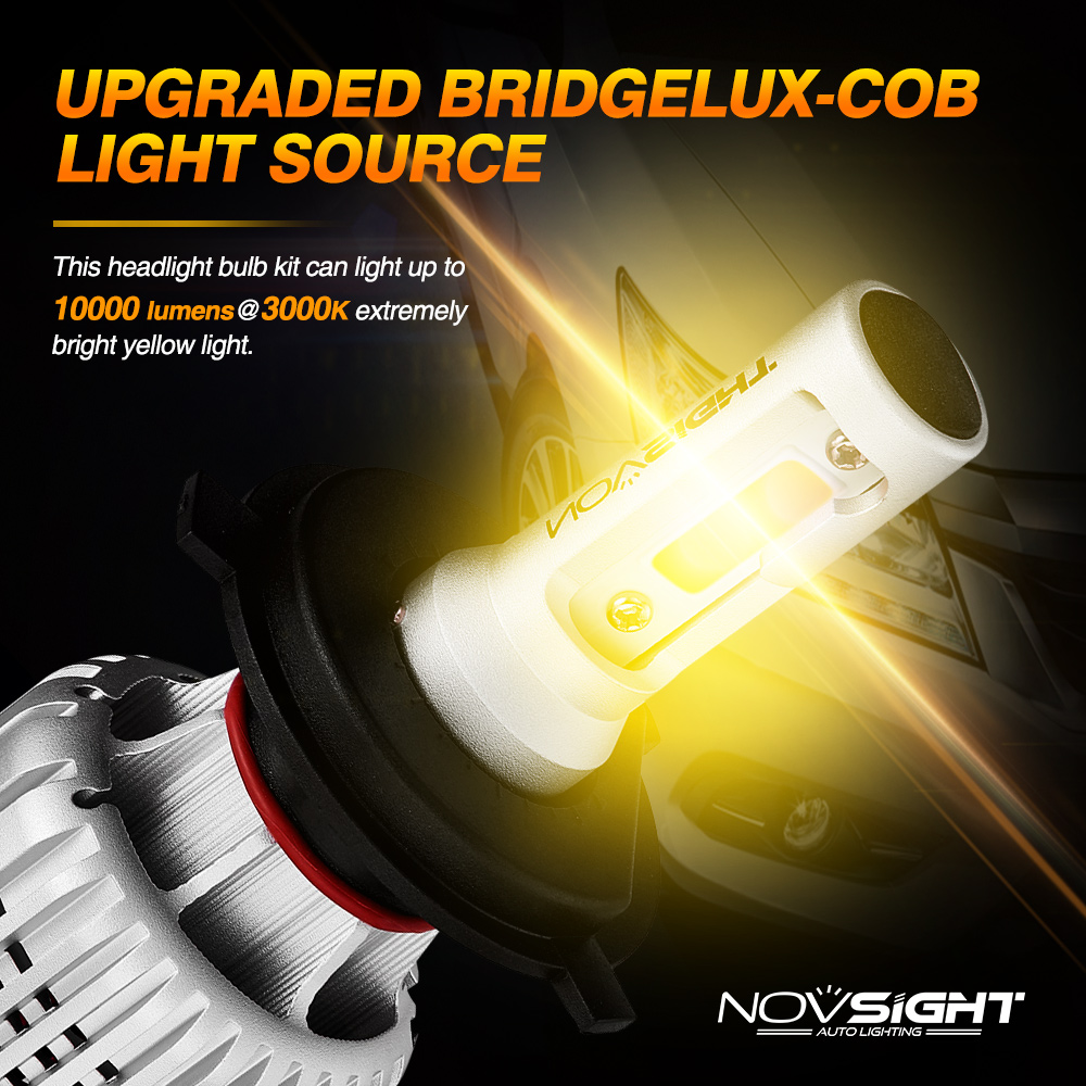 NOVSIGHT Car Headlight H4 LED H1 H3 H7 H11 H8 H9 H13 9005 9006 9007 Fog Light 3000K Yellow 10000LM 72W Auto Headlamp Bulbs