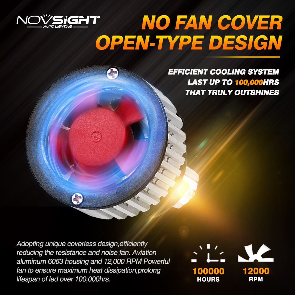 NOVSIGHT Car Headlight H4 LED H1 H3 H7 H11 H8 H9 H13 9005 9006 9007 Fog Light 3000K Yellow 10000LM 72W Auto Headlamp Bulbs