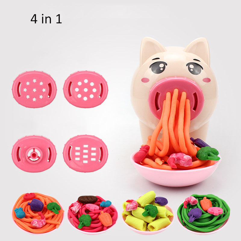 Children's Colored Clay Set DIY Plasticine Noodle Maker Kitchen Toy Ice Cream Machine Mould Play Kit Clay Girl Puzzle Toys Gifts
