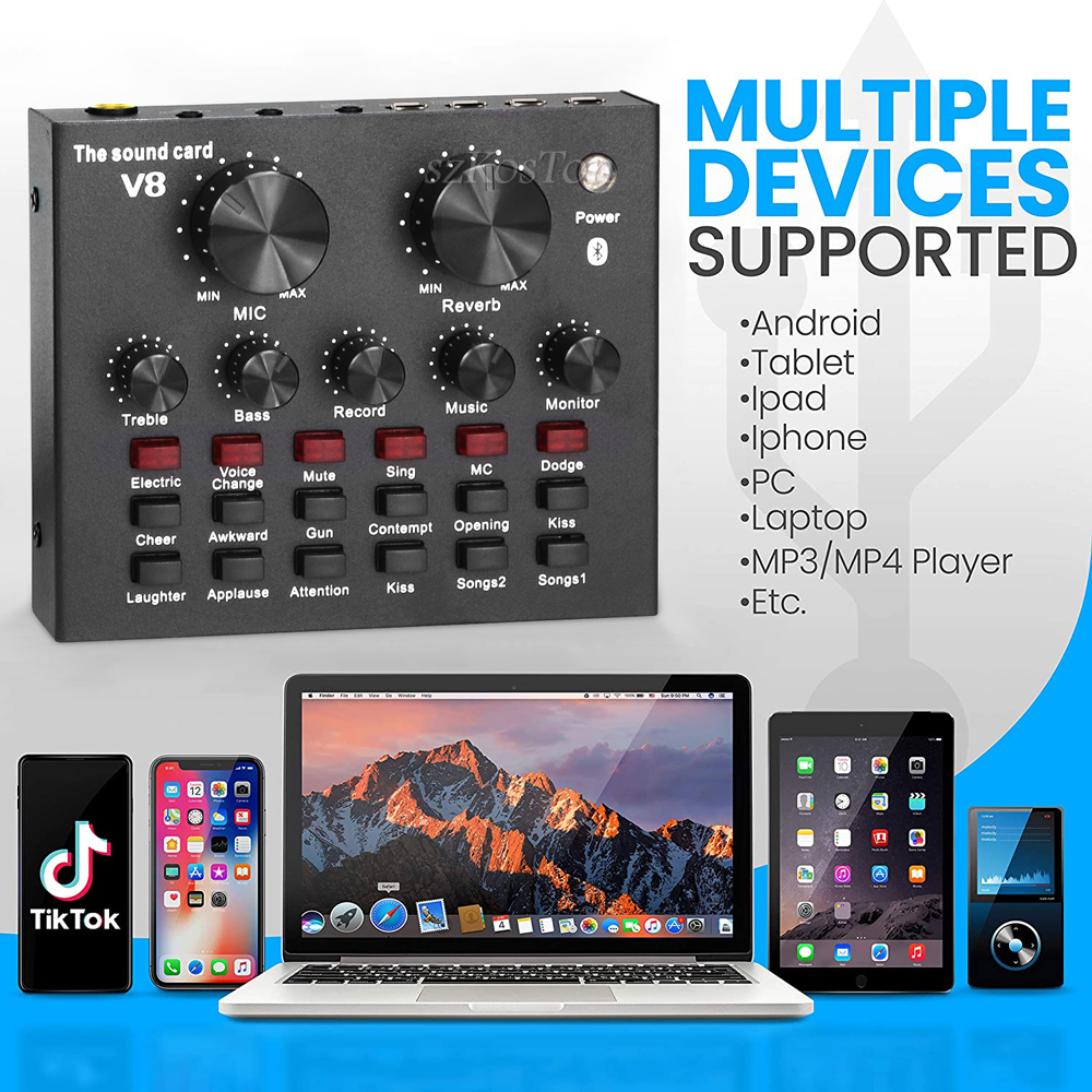 V8 Audio USB External Sound Card Headset Microphone Webcast Personal Live Broadcast for Phone Computer