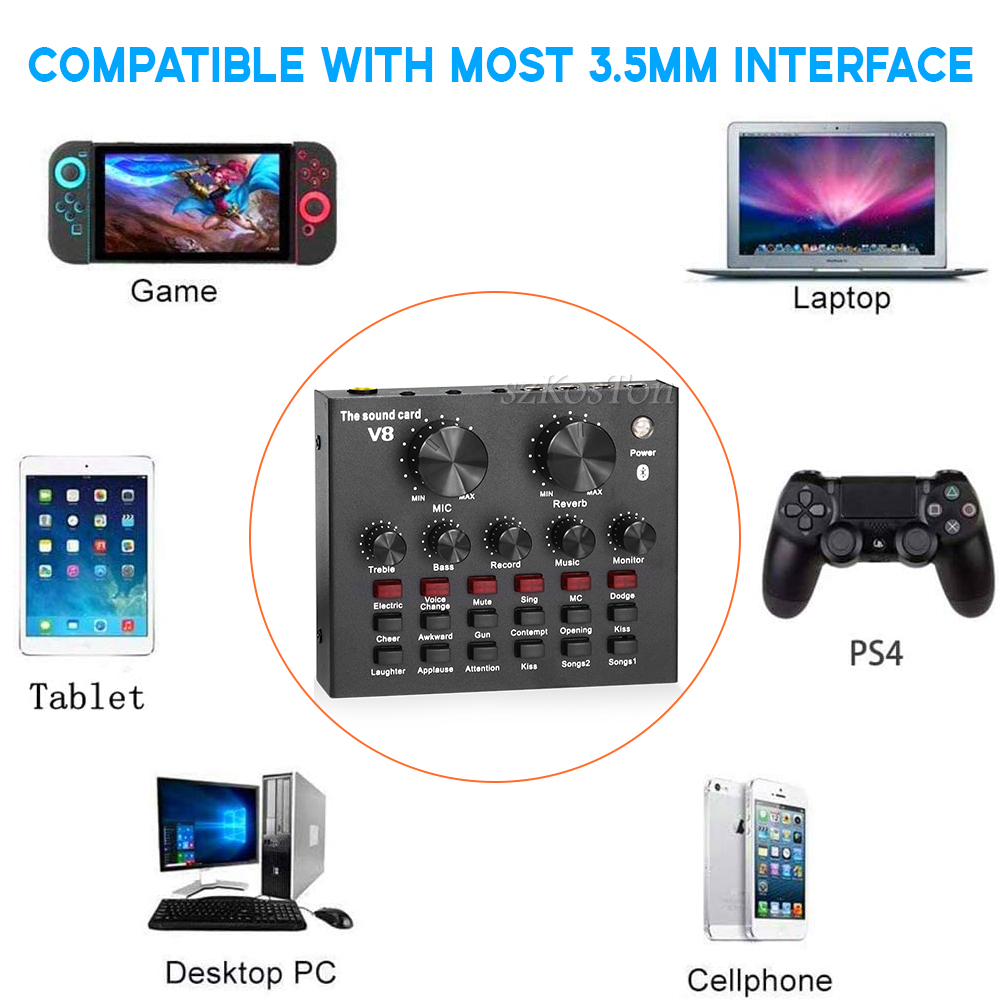 V8 Audio USB External Sound Card Headset Microphone Webcast Personal Live Broadcast for Phone Computer