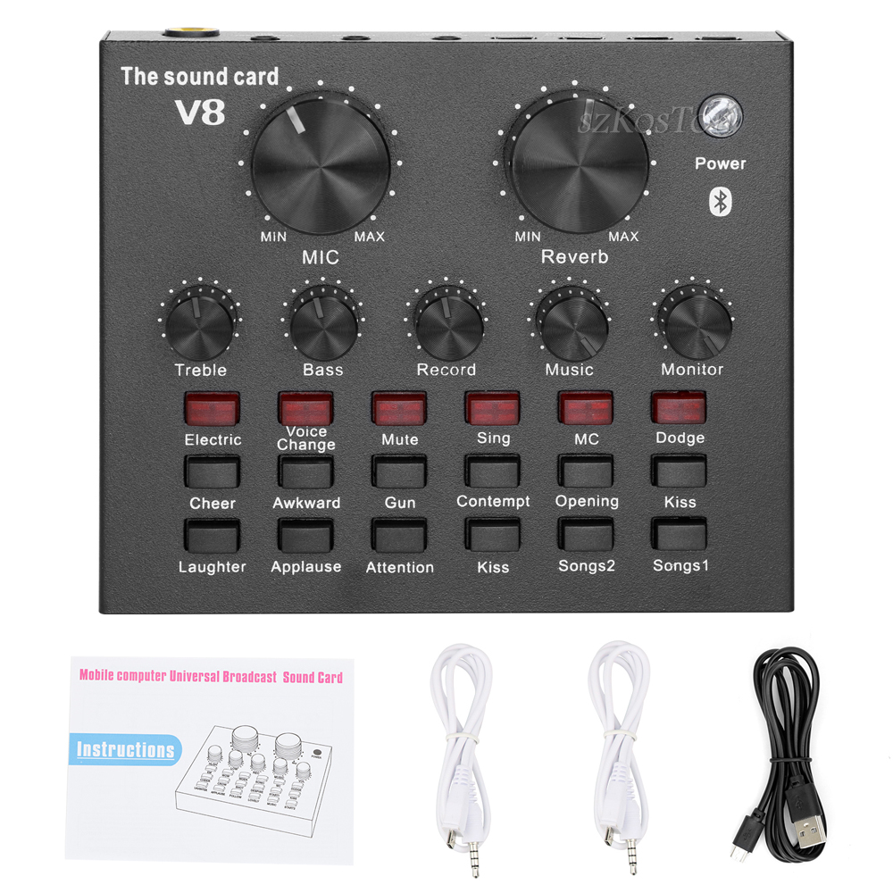 V8 Audio USB External Sound Card Headset Microphone Webcast Personal Live Broadcast for Phone Computer