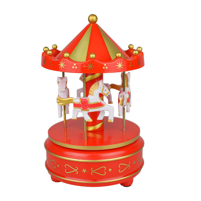 Round Wooden Music Box Toy Child Baby Game Home Decor Carousel Horse Music Box Christmas Wedding Birthday Gift