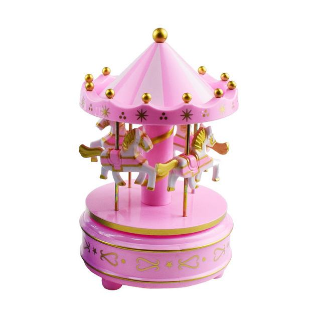 Round Wooden Music Box Toy Child Baby Game Home Decor Carousel Horse Music Box Christmas Wedding Birthday Gift