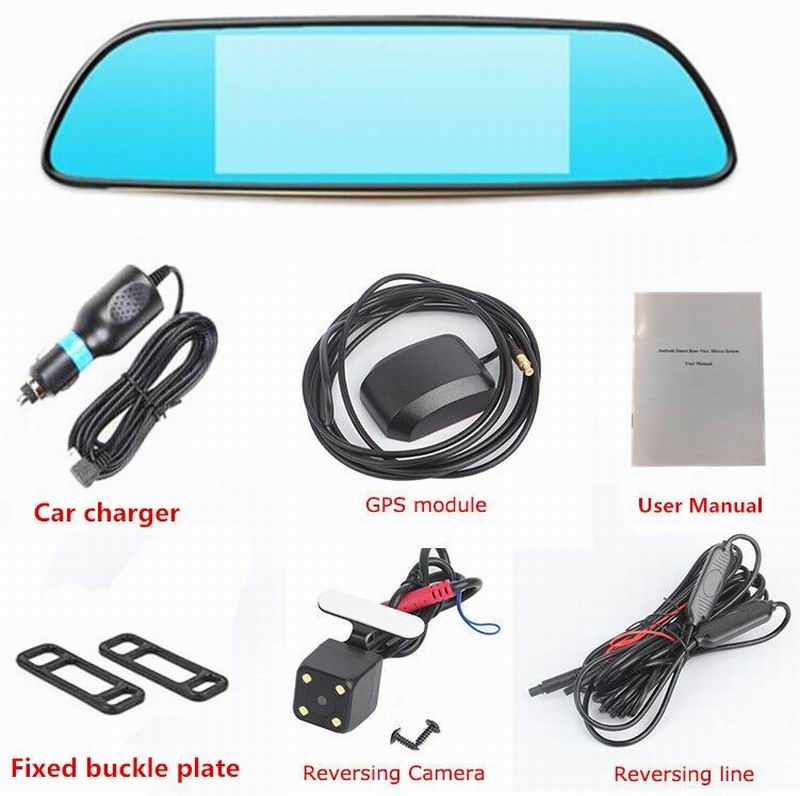 Car DVR Camera 7 inch Android  Dual Lens Rearview GPS BT Mirror  Recorder free Kenya map car DVR