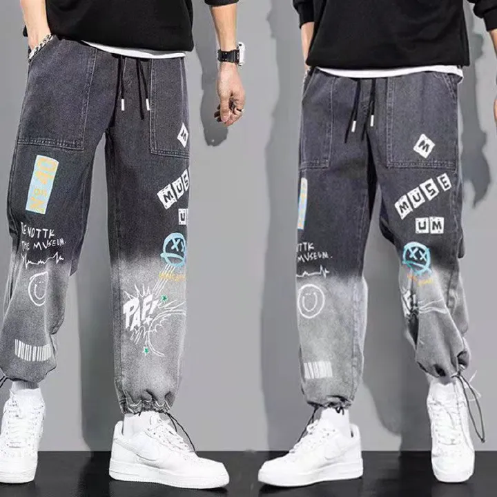 Jeans men's loose graffiti Fashion Trousers Long Pants Overalls Harlan pants  versatile large casual  trousers Sweatpants Men's Clothes