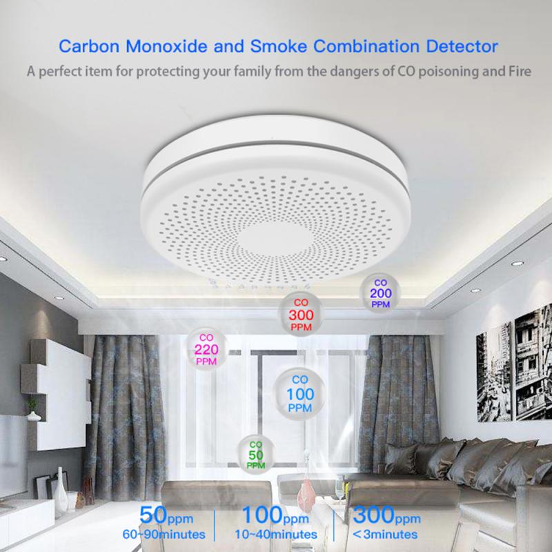 Tuya Wifi Smart Smoke Alarm Sensor Smoke Carbon Monoxide Compound Alarm 2 In 1 Home Security CO Gas Fire Detector APP Monitoring
