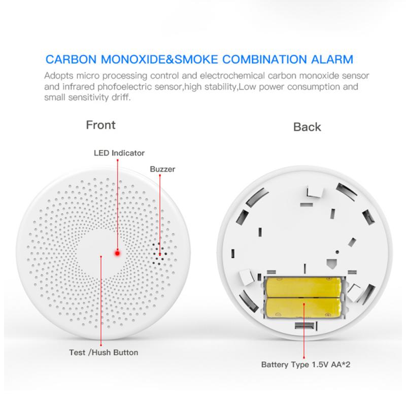 Tuya Wifi Smart Smoke Alarm Sensor Smoke Carbon Monoxide Compound Alarm 2 In 1 Home Security CO Gas Fire Detector APP Monitoring