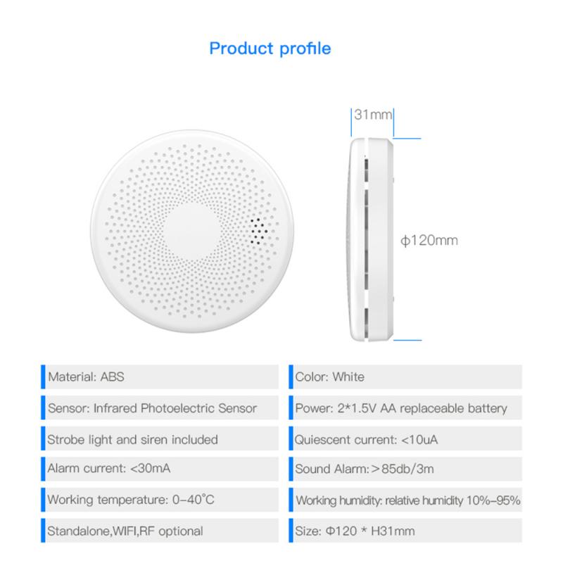 Tuya Wifi Smart Smoke Alarm Sensor Smoke Carbon Monoxide Compound Alarm 2 In 1 Home Security CO Gas Fire Detector APP Monitoring