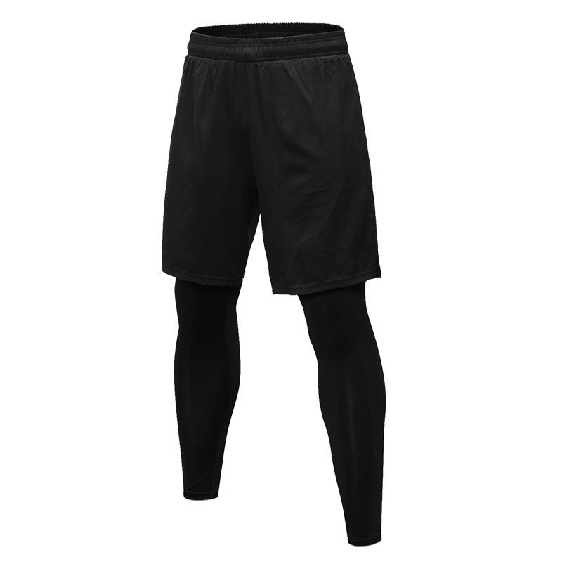 Sport Pant Man Running Trousers Like 2 Pieces Sportwear Quick Drying Short Tights Fake Two-piece Sportwear Sweat Wicking Gym Wear Breathable Lightweight Fitness Running Training Casual Elastic Clothes
