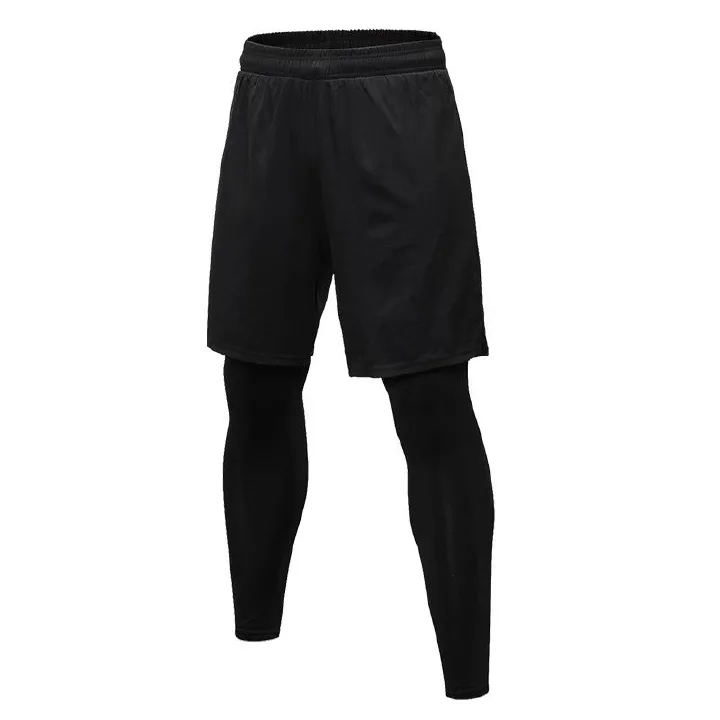 Sport Pant Man Running Trousers Like 2 Pieces Sportwear Quick Drying Short Tights Fake Two-piece Sportwear Sweat Wicking Gym Wear Breathable Lightweight Fitness Running Training Casual Elastic Clothes