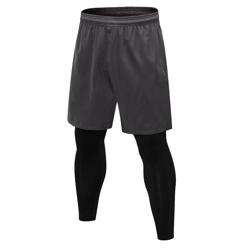 Sport Pant Man Running Trousers Like 2 Pieces Sportwear Quick Drying Short Tights Fake Two-piece Sportwear Sweat Wicking Gym Wear Breathable Lightweight Fitness Running Training Casual Elastic Clothes