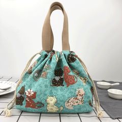 Lunch Box Bag Small Canvas Handbag Drawstring Bag Japanese Cute Portable Bag Foldable Bento Bag Lunch Bag Shopping Bag Green