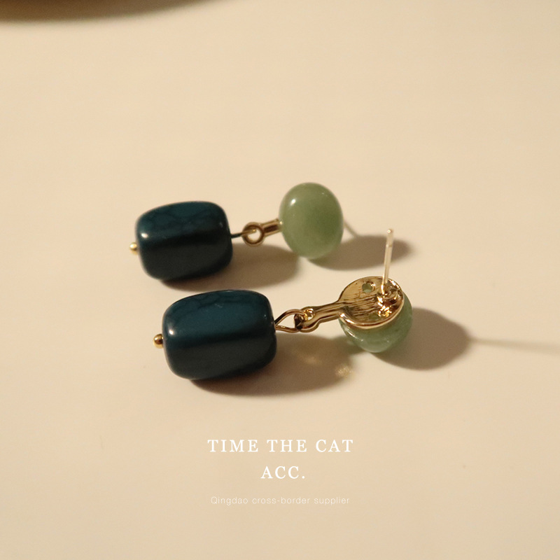 Natural Stone Agate Earrings Fashion Wear Silver Needle Ear Clip Pierced Earrings Temperament Earrings European American