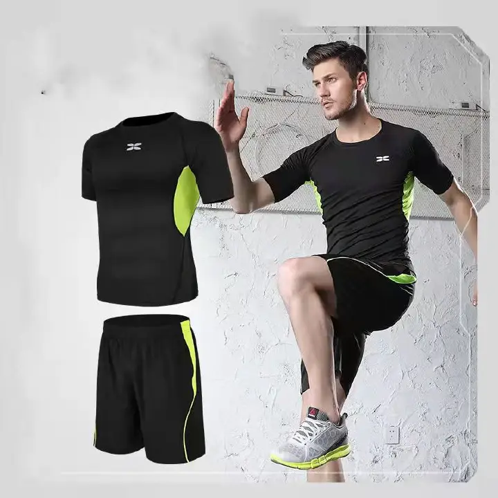 Quick Drying Sports Wear T-shirts Shorts Men's Gym Running Suit Fabric Jogging Trainning Clothes Summer Breathable Fitness Suit Men's Tights Suit