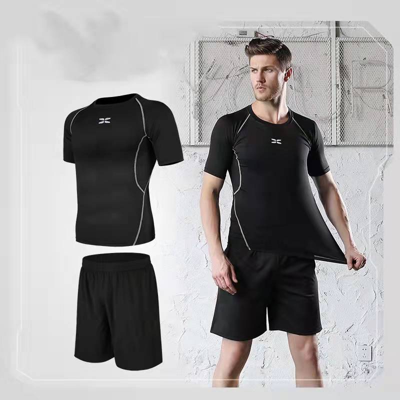 Quick Drying Sports Wear T-shirts Shorts Men's Gym Running Suit Fabric Jogging Trainning Clothes Summer Breathable Fitness Suit Men's Tights Suit