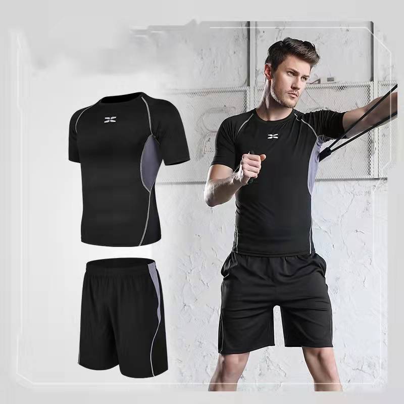 Quick Drying Sports Wear T-shirts Shorts Men's Gym Running Suit Fabric Jogging Trainning Clothes Summer Breathable Fitness Suit Men's Tights Suit