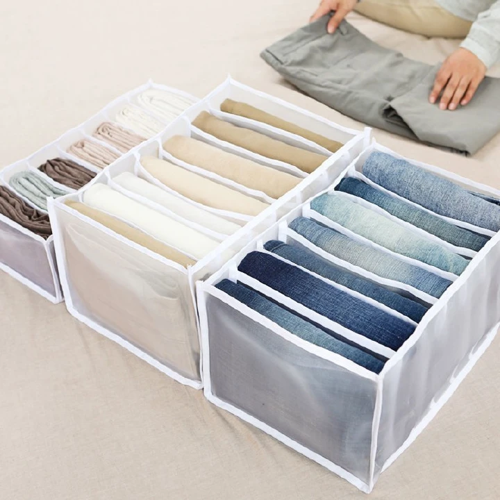 Mesh Storage Box Clothes Wardrobe Container Partition Artifact Finishing Household Multifunctional Underwear Socks Jeans Pants Clothes Organizer