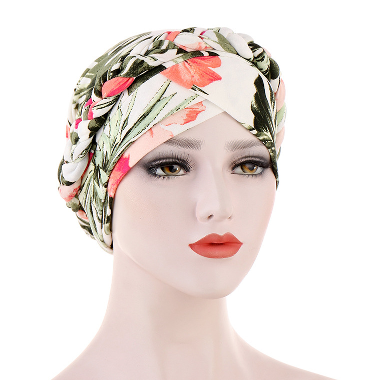 Flower Print Headscarf Hair Wrap Women Fashion Wear Mother Gift Cap Head Scarf African Film Drill Ear Cap Turban Arab Hat