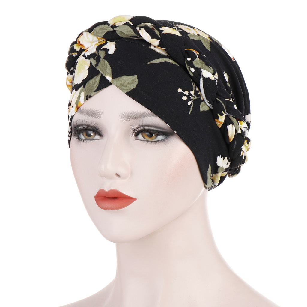 Flower Print Headscarf Hair Wrap Women Fashion Wear Mother Gift Cap Head Scarf African Film Drill Ear Cap Turban Arab Hat