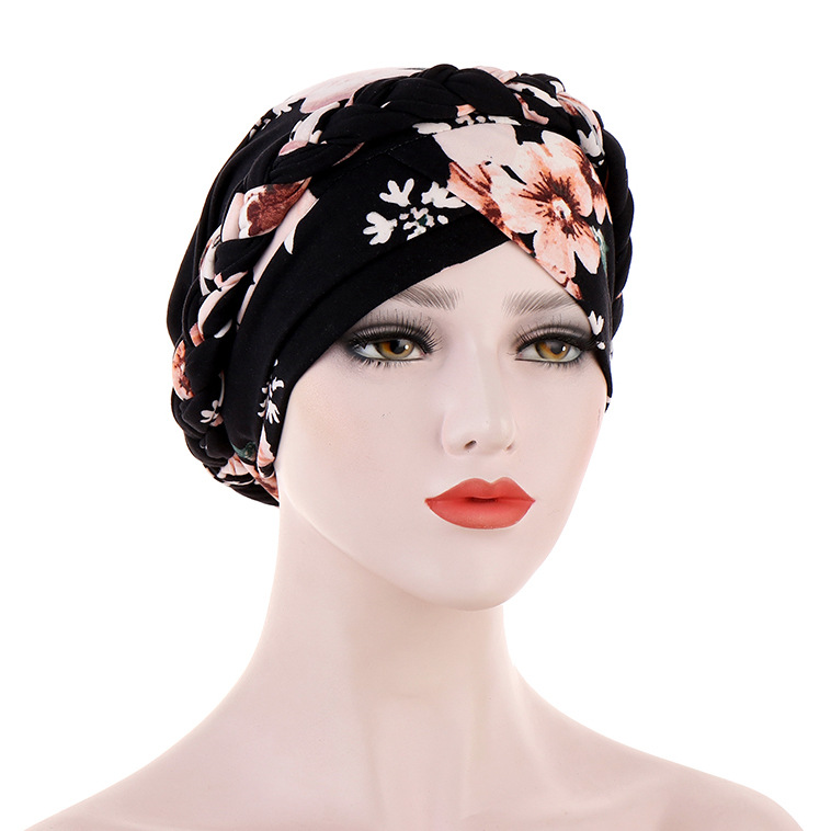Flower Print Headscarf Hair Wrap Women Fashion Wear Mother Gift Cap Head Scarf African Film Drill Ear Cap Turban Arab Hat