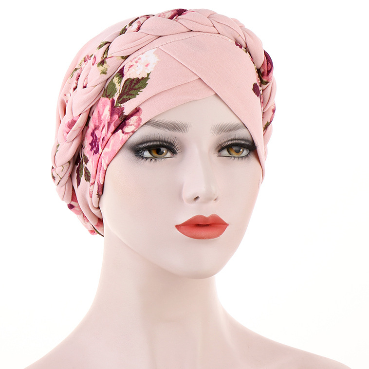 Flower Print Headscarf Hair Wrap Women Fashion Wear Mother Gift Cap Head Scarf African Film Drill Ear Cap Turban Arab Hat