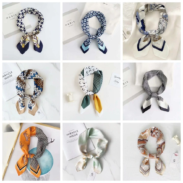 Silky Satin Scarf Women's New 70cm Printed Small Square Scarf Versatile Kerchief Fashion Ribbon Coverchief Professional Decoration Headcloth