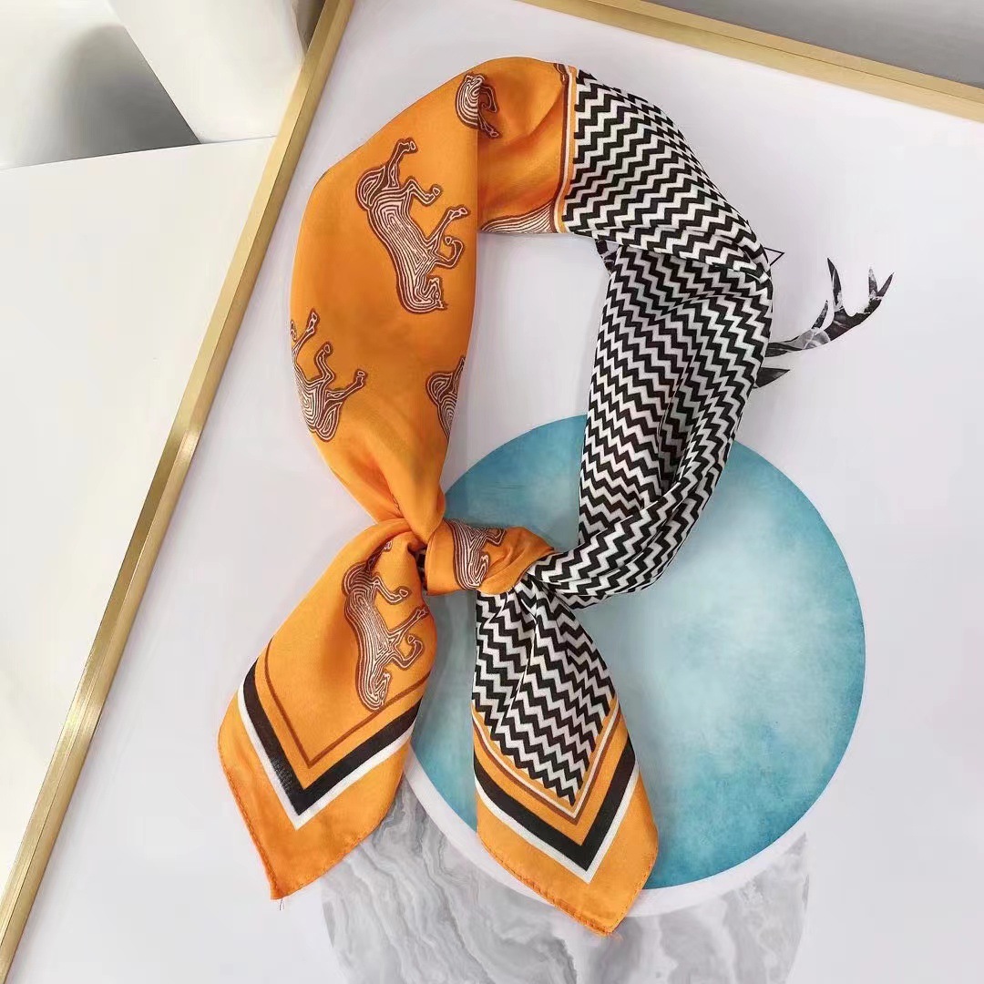 Silky Satin Scarf Women's New 70cm Printed Small Square Scarf Versatile Kerchief Fashion Ribbon Coverchief Professional Decoration Headcloth