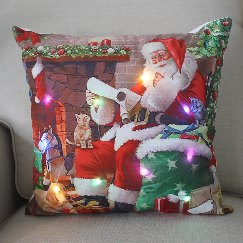 2 Pieces Colored Lights Christmas Luminous Pillow Cover LED Pillows European and American Christmas Short Plush Pillowcases