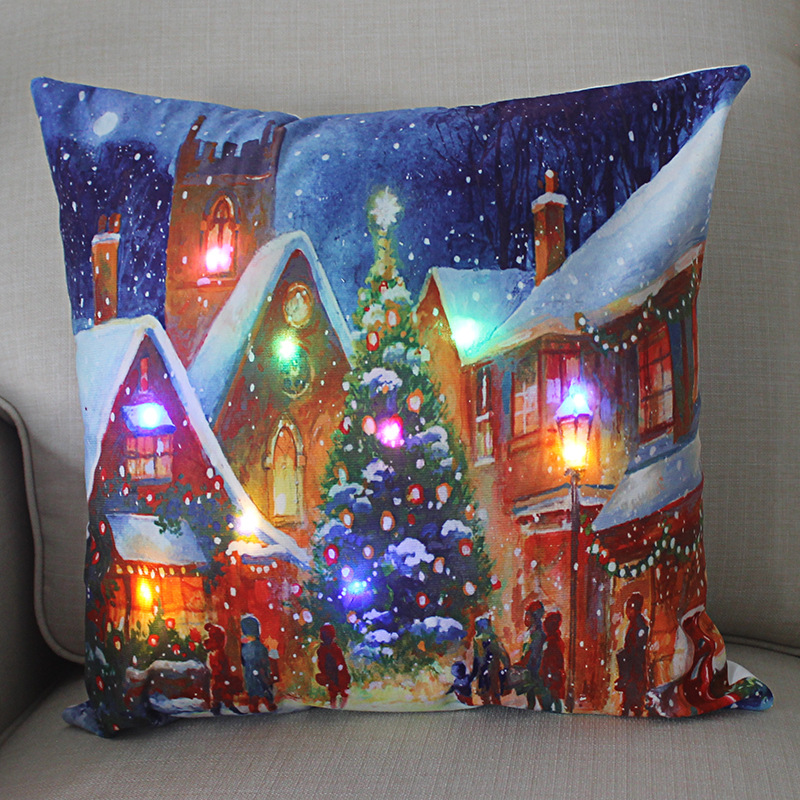 2 Pieces Colored Lights Christmas Luminous Pillow Cover LED Pillows European and American Christmas Short Plush Pillowcases