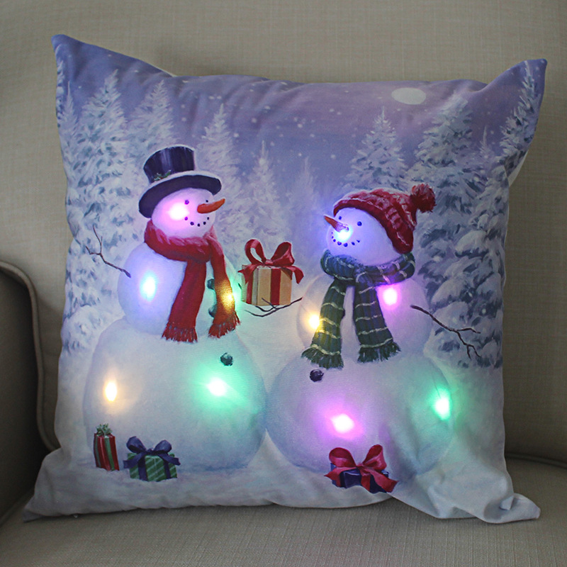 2 Pieces Colored Lights Christmas Luminous Pillow Cover LED Pillows European and American Christmas Short Plush Pillowcases