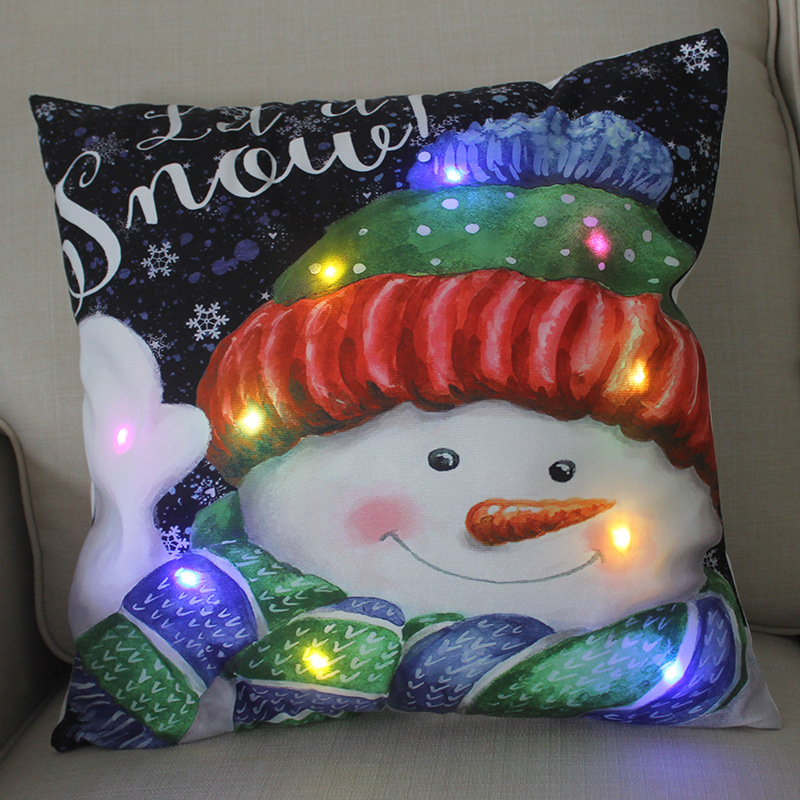 2 Pieces Colored Lights Christmas Luminous Pillow Cover LED Pillows European and American Christmas Short Plush Pillowcases