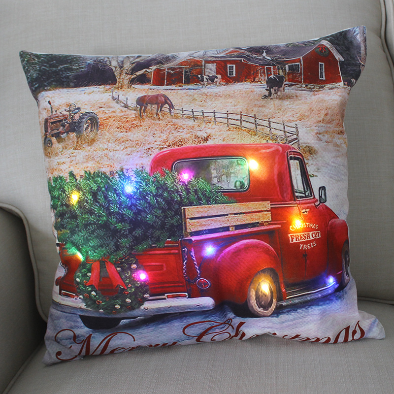 2 Pieces Colored Lights Christmas Luminous Pillow Cover LED Pillows European and American Christmas Short Plush Pillowcases