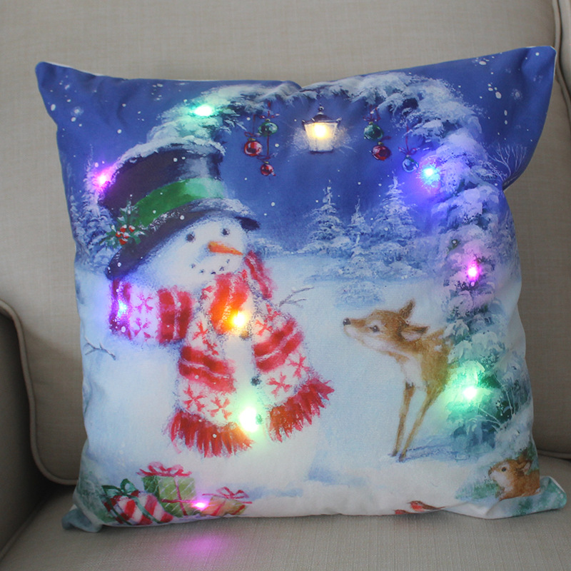 2 Pieces Colored Lights Christmas Luminous Pillow Cover LED Pillows European and American Christmas Short Plush Pillowcases