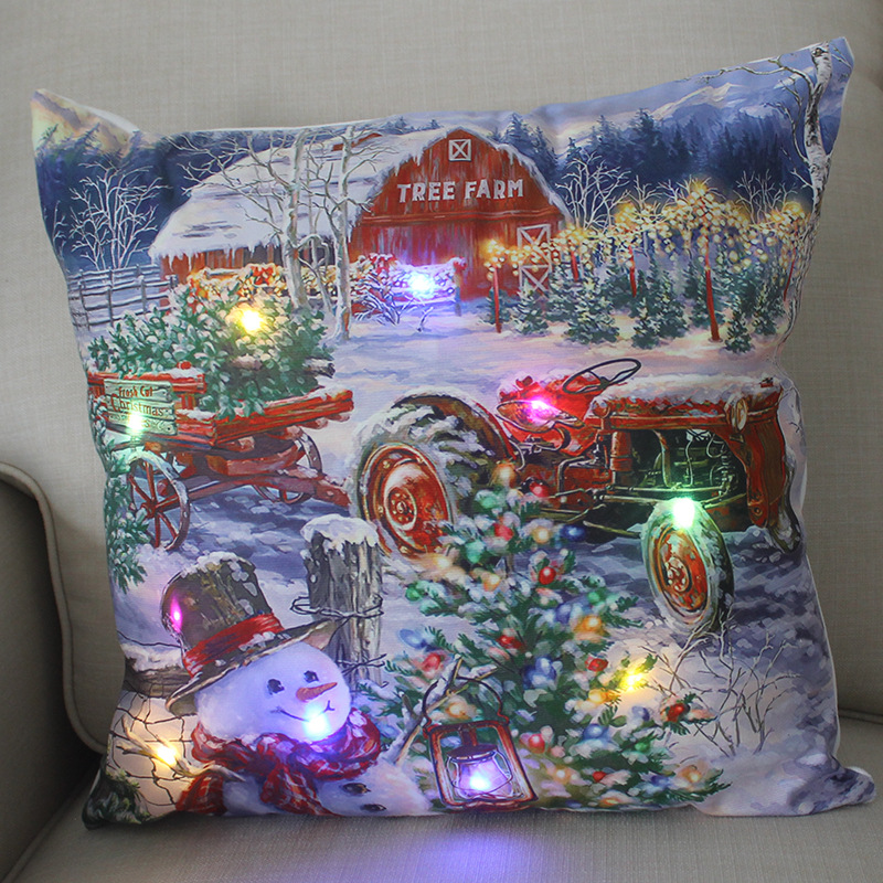 2 Pieces Colored Lights Christmas Luminous Pillow Cover LED Pillows European and American Christmas Short Plush Pillowcases
