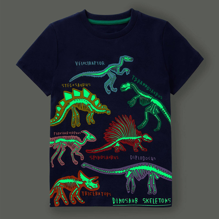 Luminous Creative Children's T-shirt Kids Wear Dinosaur Short Sleeve Top Clothes Boys Girls Wear Student Clothes