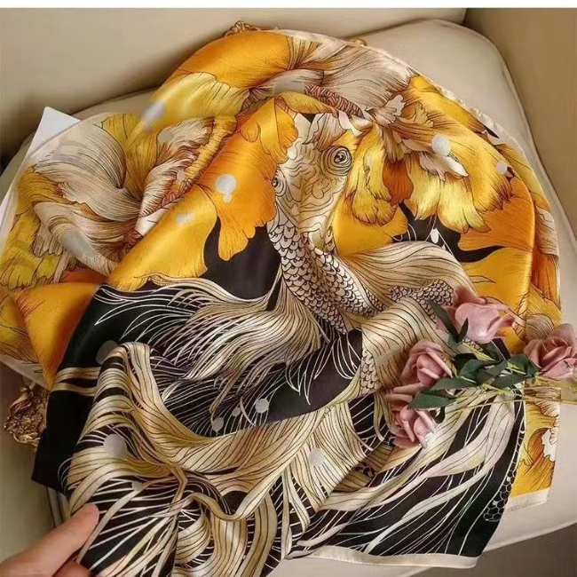 Silky Brocade Satin Square Scarf Women's Silk Scarf Shawl Beach Towel - Large Square Scarf 110 * 110cm Spring and Autumn Korean Version Versatile