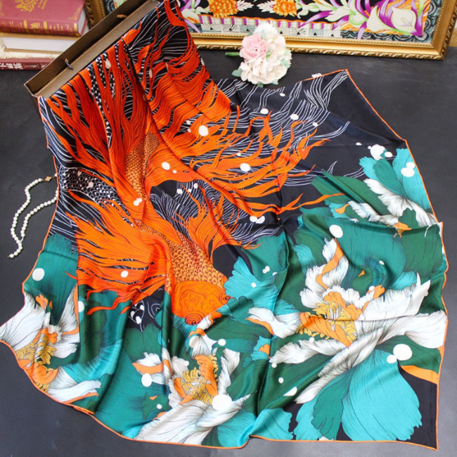 Silky Brocade Satin Square Scarf Women's Silk Scarf Shawl Beach Towel - Large Square Scarf 110 * 110cm Spring and Autumn Korean Version Versatile