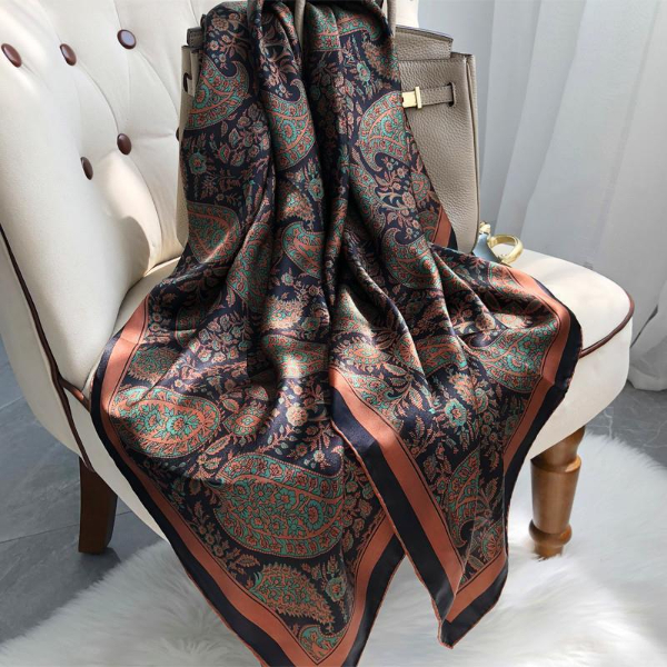 Silky Brocade Satin Square Scarf Women's Silk Scarf Shawl Beach Towel - Large Square Scarf 110 * 110cm Spring and Autumn Korean Version Versatile