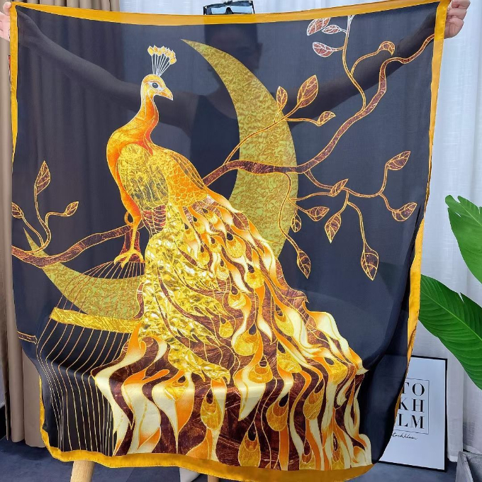 Silky Brocade Satin Square Scarf Women's Silk Scarf Shawl Beach Towel - Large Square Scarf 110 * 110cm Spring and Autumn Korean Version Versatile